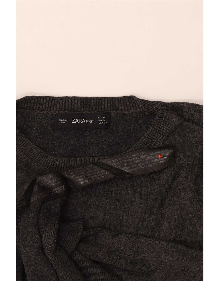 Zara Womens Crew Neck Jumper Sweater UK 12 Medium Grey Flecked Viscose