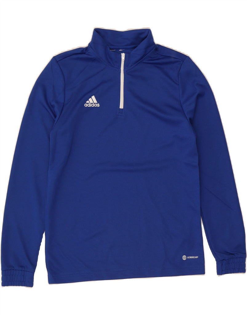 ADIDAS Boys Aeroready Zip Neck Pullover Tracksuit Top 10-11 Years Blue Vintage Adidas and Second-Hand Adidas from Messina Hembry 