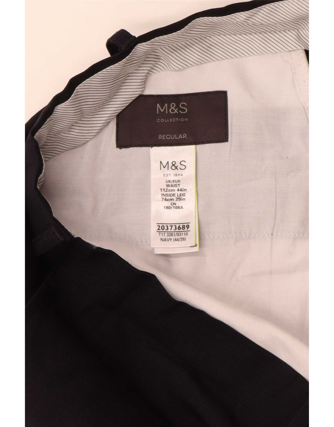 Marks & Spencer Mens Regular Fit Suit Trousers W44 L27 Navy Blue Polyester