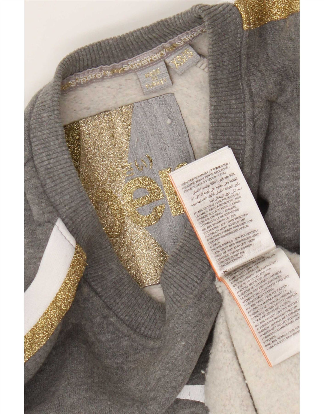 Superdry Womens Graphic Oversized Sweatshirt Jumper UK 6 XS Grey Flecked