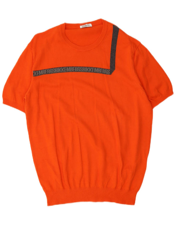 Bikkembergs Mens Graphic Crew Neck Jumper Sweater Large Orange Cotton