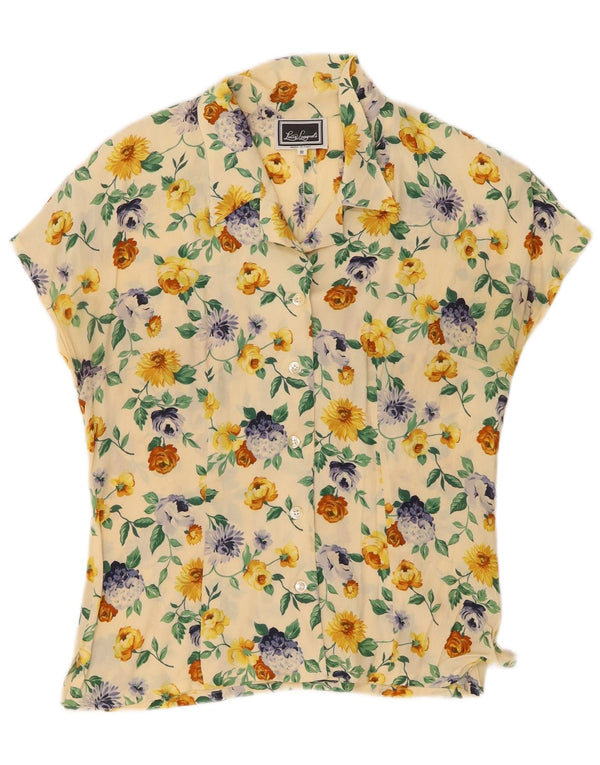 Luisa Spagnoli Womens Short Sleeve Shirt Blouse UK 14 Medium Yellow Floral