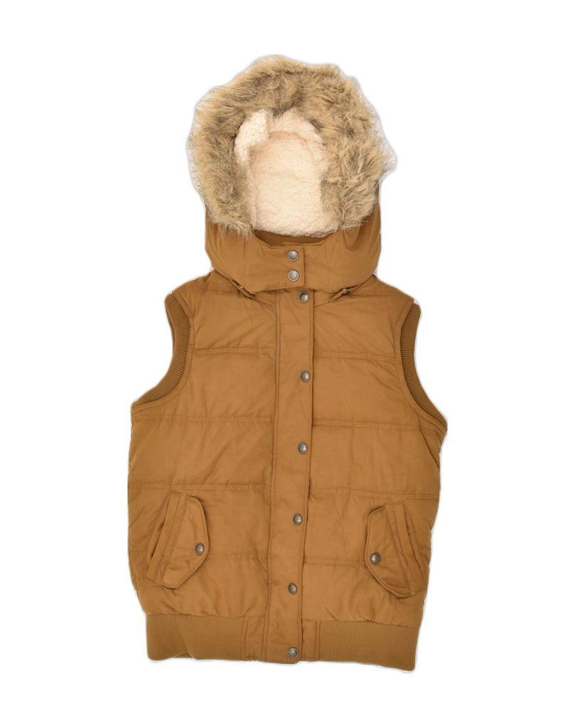 FAT FACE Womens Sherpa Hooded Padded Gilet UK 10 Small Brown Polyester | Vintage Fat Face | Thrift | Second-Hand Fat Face | Used Clothing | Messina Hembry 