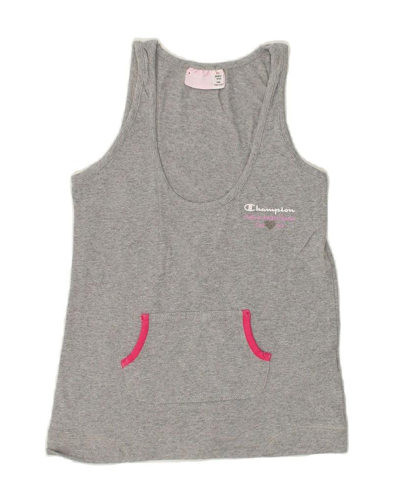 CHAMPION Girls Vest Top 9-10 Years Grey Cotton | Vintage Champion | Thrift | Second-Hand Champion | Used Clothing | Messina Hembry 