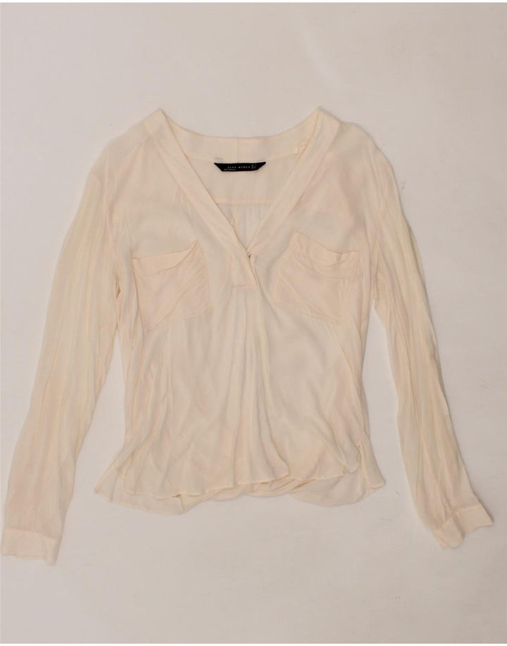 ZARA Womens Long Sleeve Blouse Top UK 10 Small Beige Vintage Zara and Second-Hand Zara from Messina Hembry 