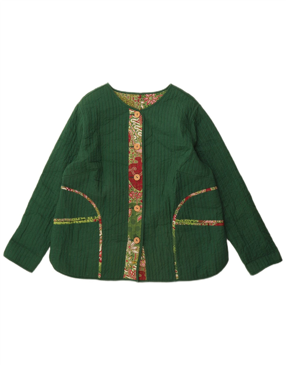 DW-Shop Womens Reversible Jacket EU 46 XL Green Floral Cotton