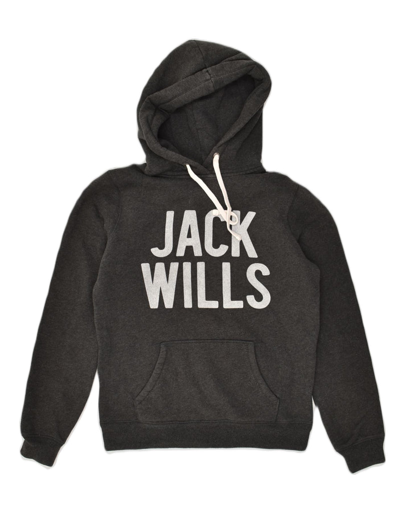 JACK WILLS Womens Oversized Graphic Hoodie Jumper UK 10 Small  Grey Cotton | Vintage Jack Wills | Thrift | Second-Hand Jack Wills | Used Clothing | Messina Hembry 