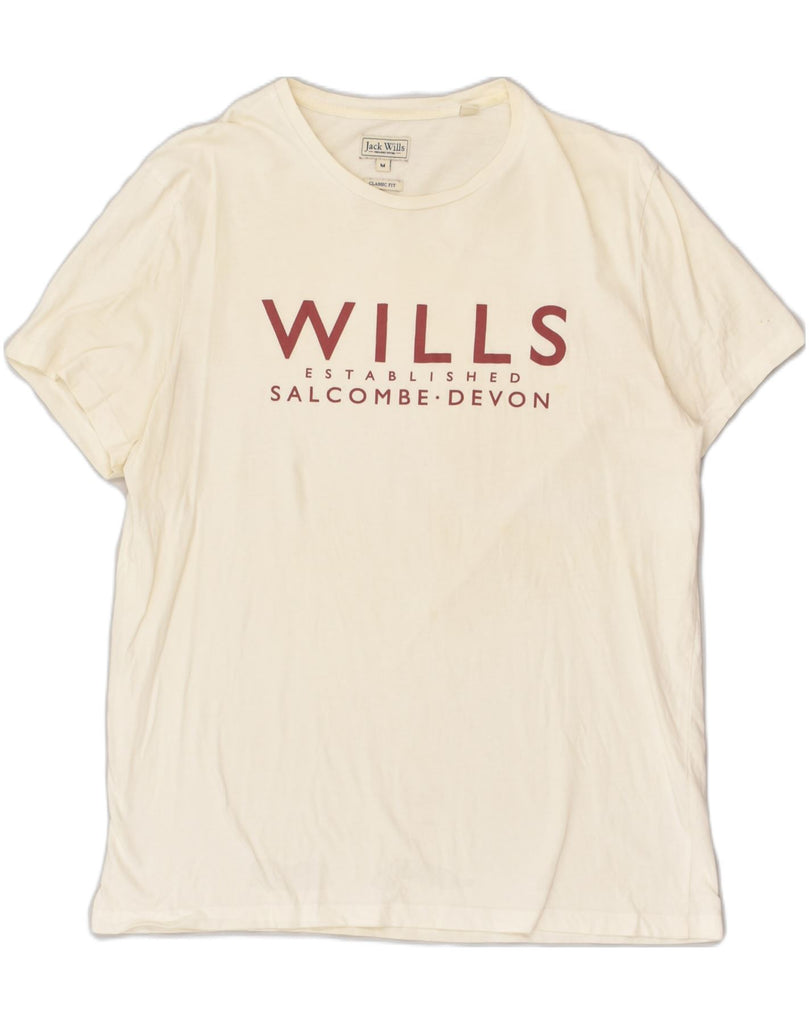 JACK WILLS Mens Classic Fit Graphic T-Shirt Top Medium Off White Cotton | Vintage Jack Wills | Thrift | Second-Hand Jack Wills | Used Clothing | Messina Hembry 