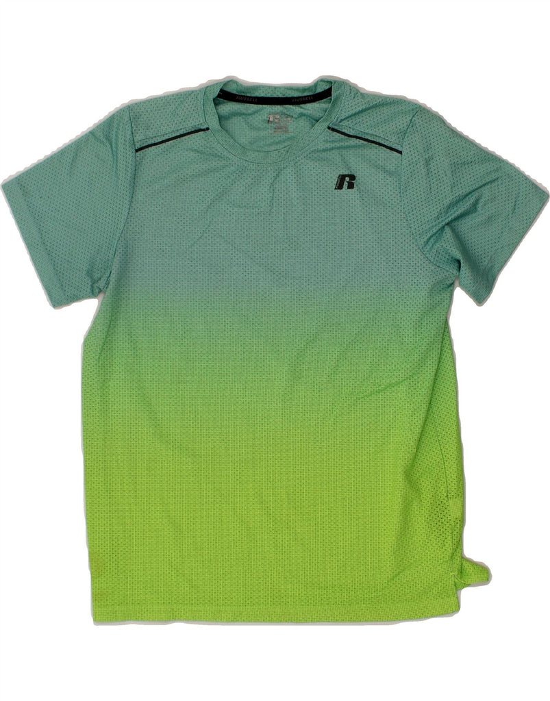 RUSSELL ATHLETIC Boys T-Shirt Top 14-15 Years XL  Green Colourblock Vintage Russell Athletic and Second-Hand Russell Athletic from Messina Hembry 