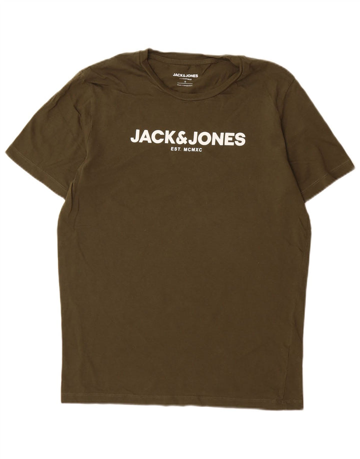 Jack & Jones Mens Graphic T-Shirt Top Small Khaki Cotton