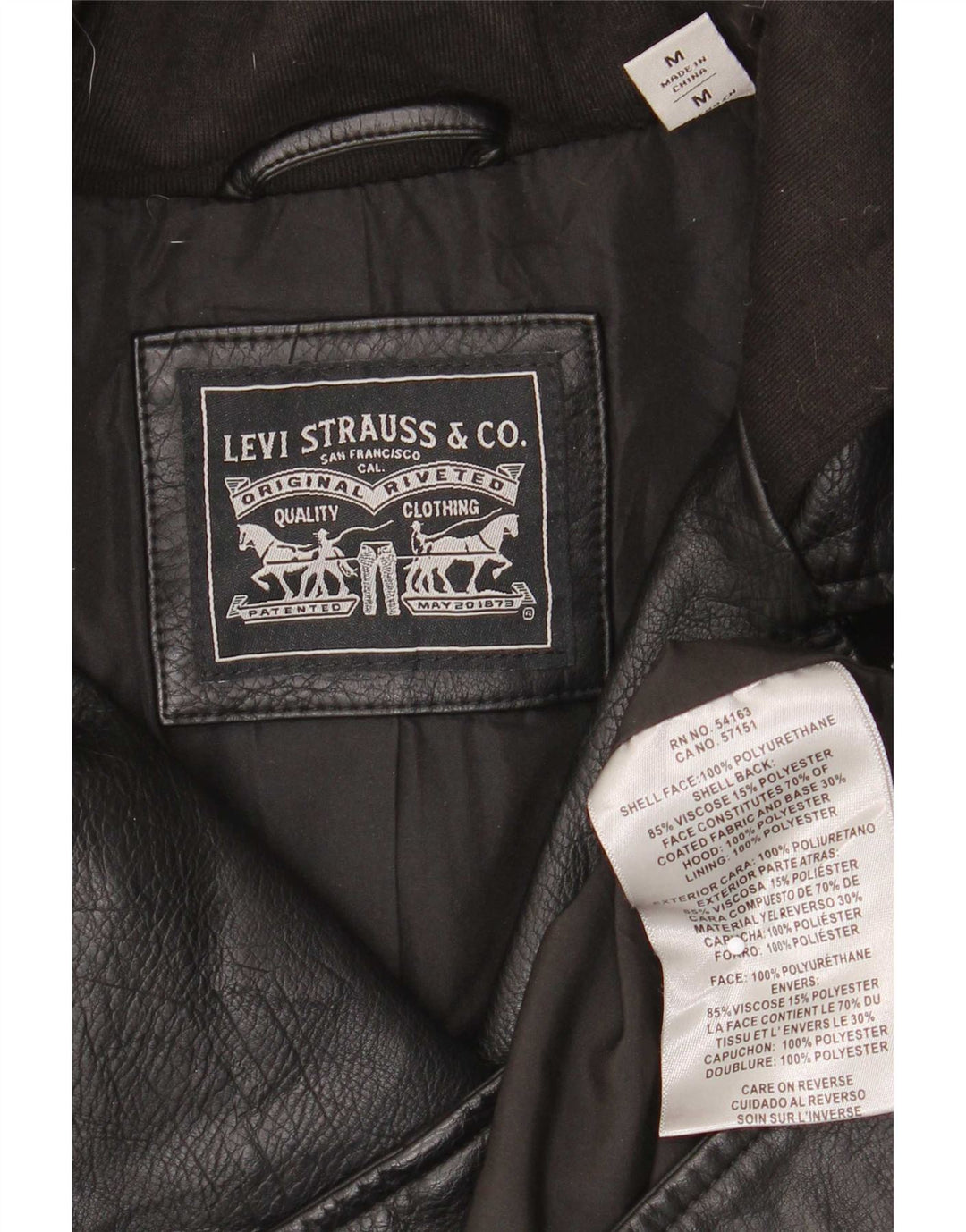 Levi's Womens Hooded Faux Leather Biker Jacket UK 12 Medium Black