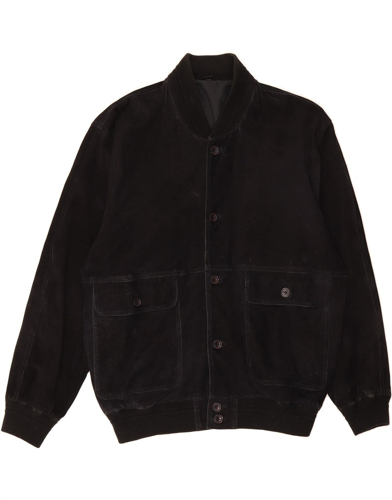 VINTAGE Mens Suede Bomber Jacket UK 42 XL Navy Blue Leather Vintage Vintage and Second-Hand Vintage from Messina Hembry 