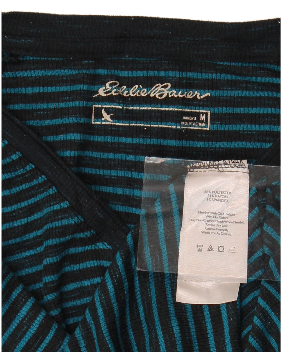 EDDIE BAUER Womens Top Long Sleeve UK 14 Medium Blue Striped Polyester
