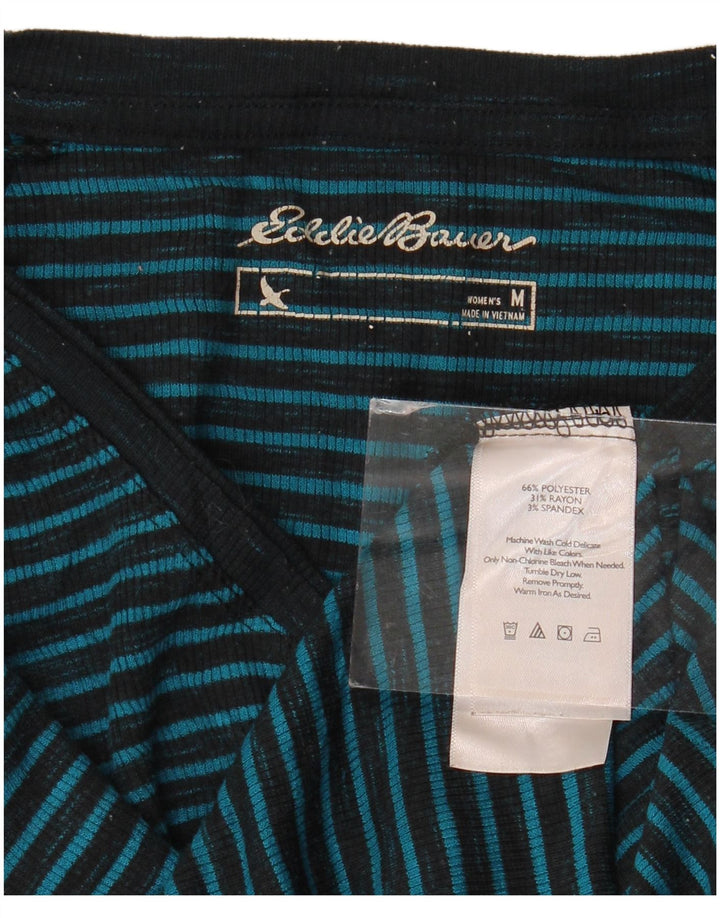 EDDIE BAUER Womens Top Long Sleeve UK 14 Medium Blue Striped Polyester