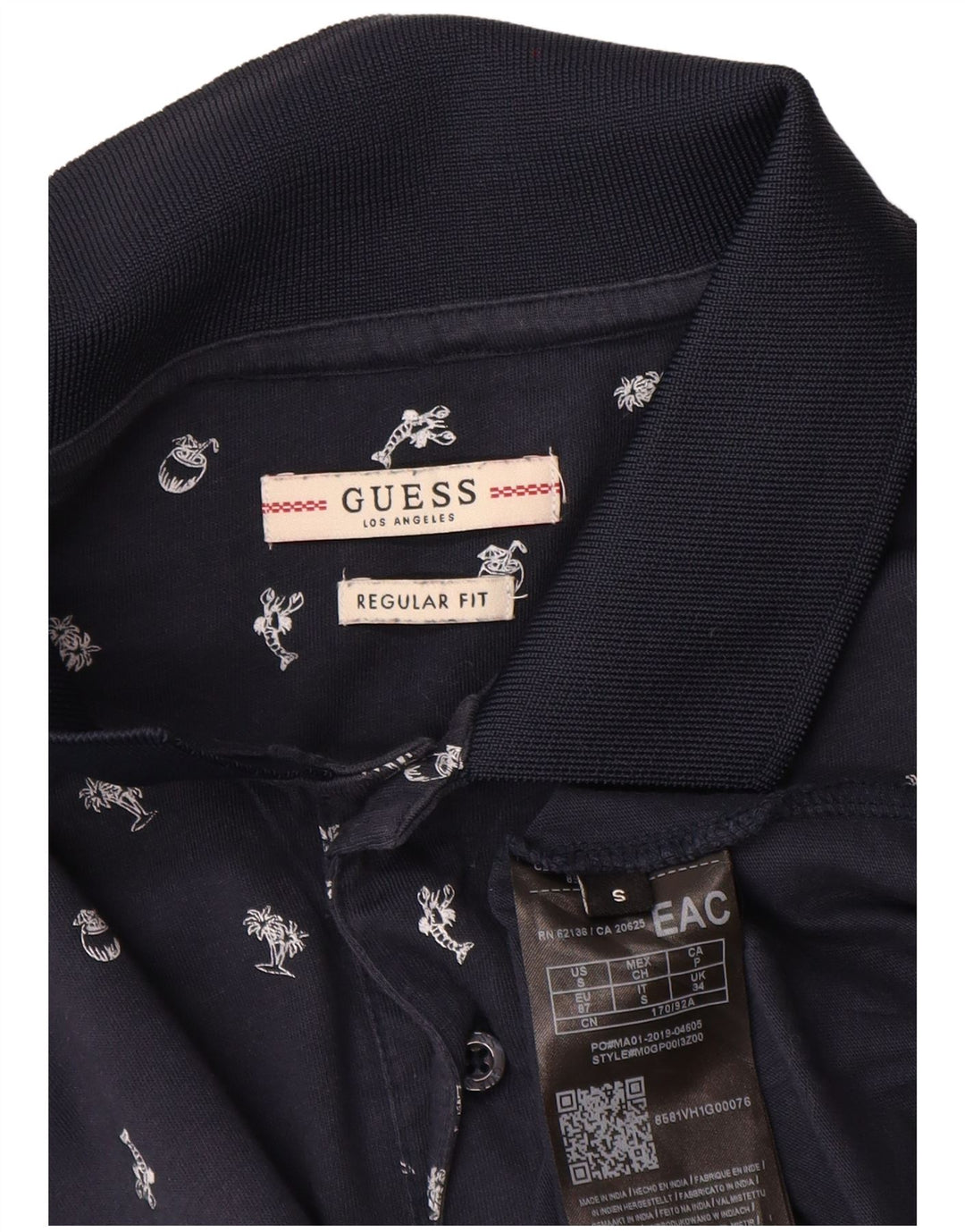 Guess Mens Regular Fit Polo Shirt Small Navy Blue Spotted Cotton