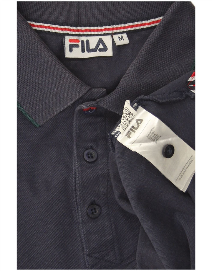 FILA Mens Long Sleeve Polo Shirt Medium Navy Blue Cotton