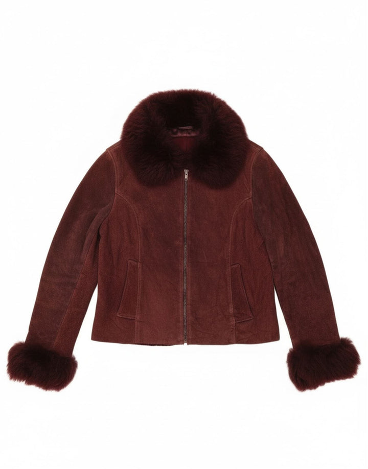 Vintage Womens Sherpa Jacket UK 10 Small Burgundy