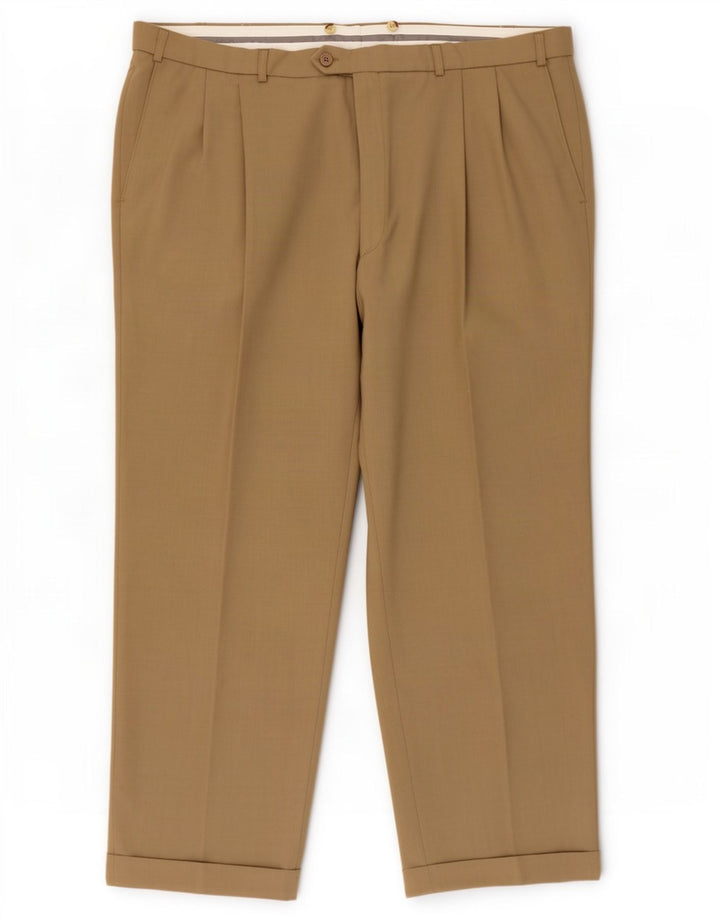 Marks & Spencer Mens Pegged Suit Trousers W44 L29 Beige Polyester