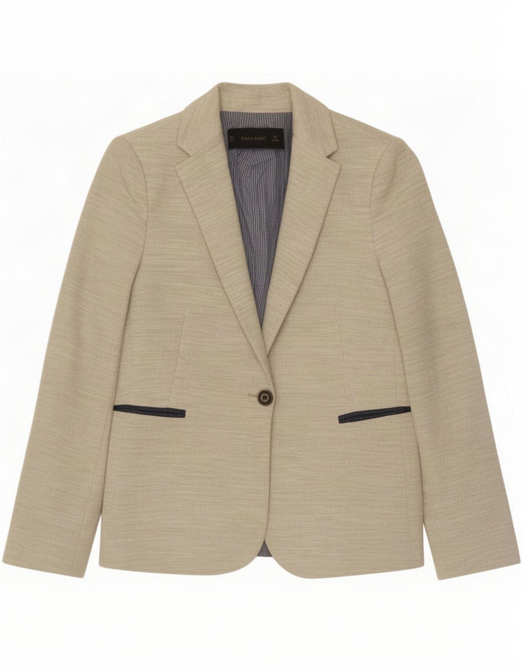 Zara Womens 1 Button Blazer Jacket UK 10 Small Beige