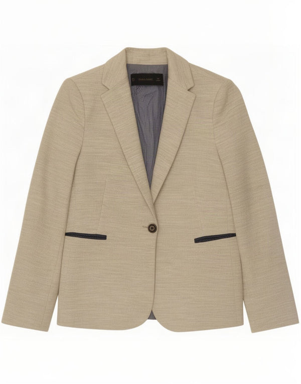 Zara Womens 1 Button Blazer Jacket UK 10 Small Beige