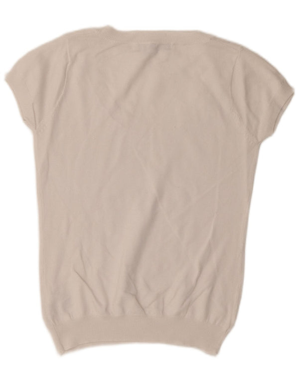 Zara Womens Short Sleeve Boat Neck Jumper Sweater UK 14 Large White Cotton