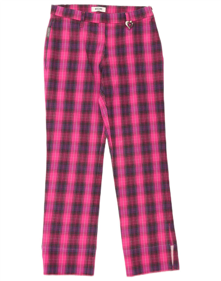MOSCHINO Womens Straight Casual Trousers UK 10 Small W28 L28 Pink Check