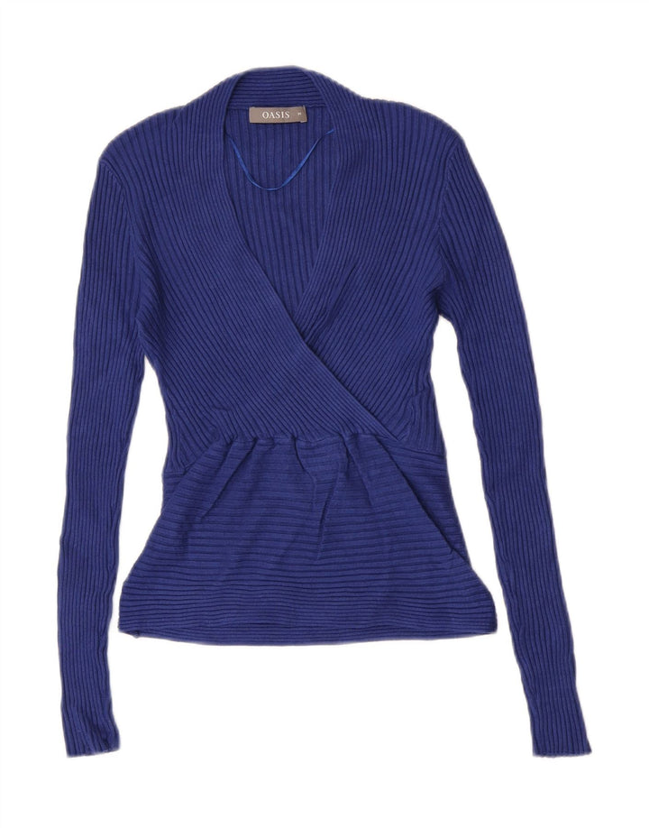 Oasis Womens V-Neck Jumper Sweater UK 12 Medium Blue Viscose