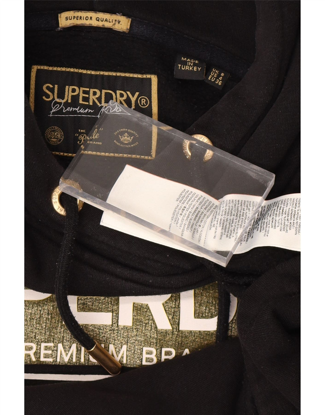 SUPERDRY Womens Oversized Graphic Hoodie Jumper UK 8 Small Black Vintage Superdry and Second-Hand Superdry from Messina Hembry 