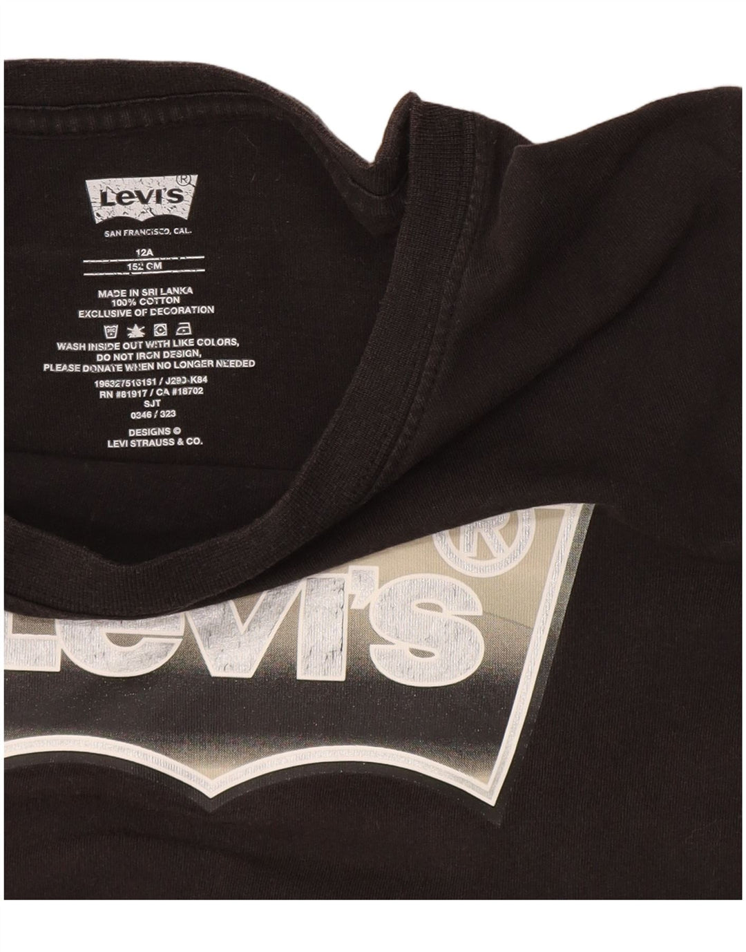 Levi's Boys Graphic T-Shirt Top 11-12 Years Black Cotton
