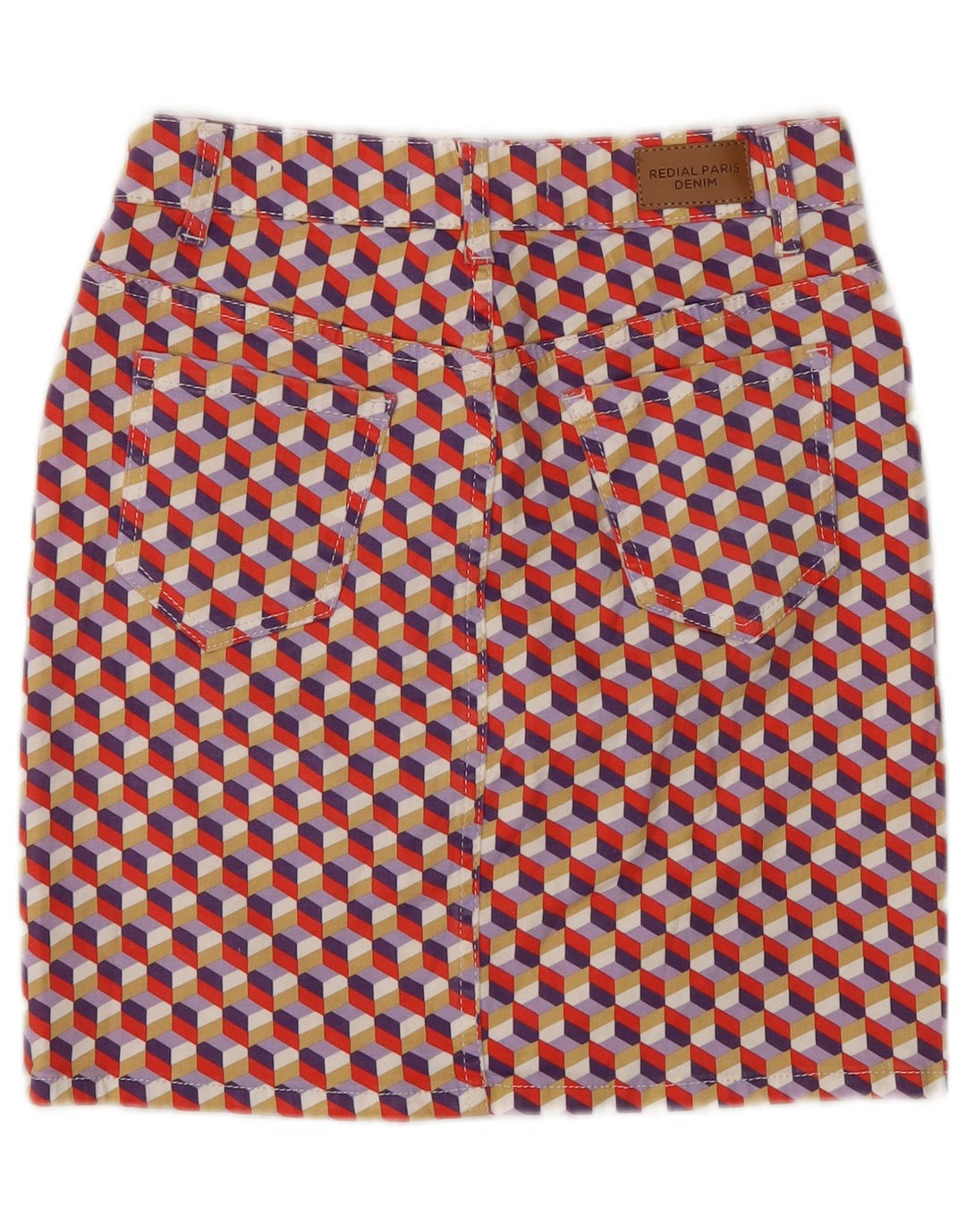 Redial Womens Denim Skirt EU 34 XS W26  Multicoloured Geometric Cotton