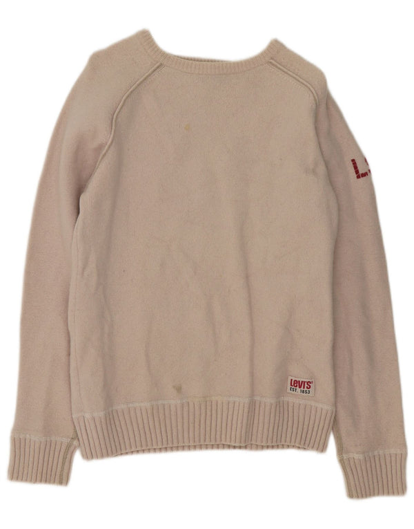 Levi's Womens Boat Neck Jumper Sweater UK 14 Large Beige Wool
