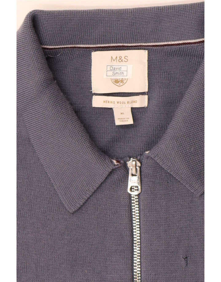 Marks & Spencer Mens Cardigan Sweater XL Blue Merino Wool