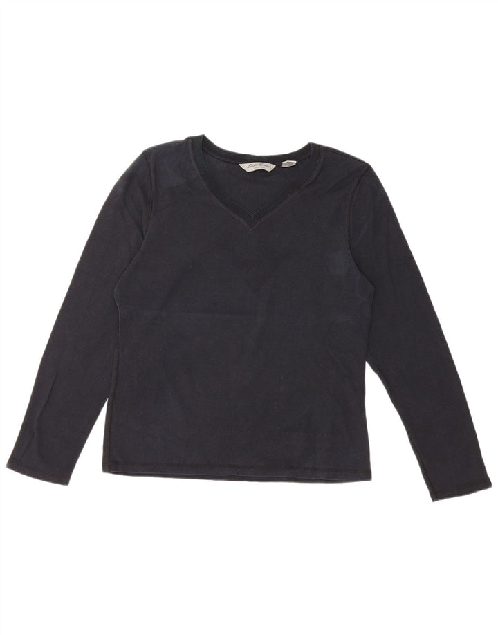 EDDIE BAUER Womens Top Long Sleeve UK 14 Medium Black Cotton