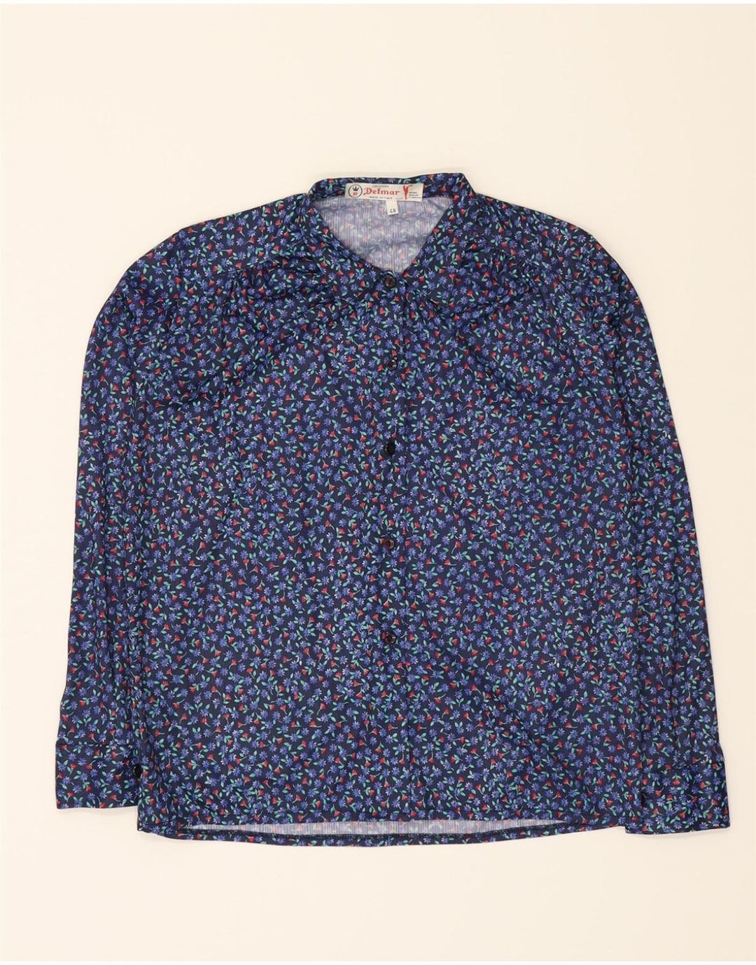 VINTAGE Womens Shirt IT 48 XL Navy Blue Floral Polyester Vintage Vintage and Second-Hand Vintage from Messina Hembry 