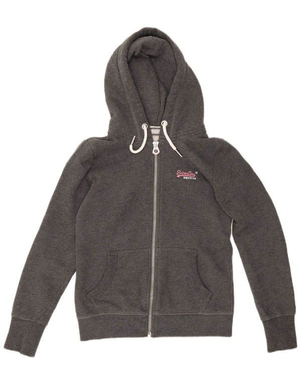 Superdry Womens Zip Hoodie Sweater UK 10 Small Grey Flecked Cotton