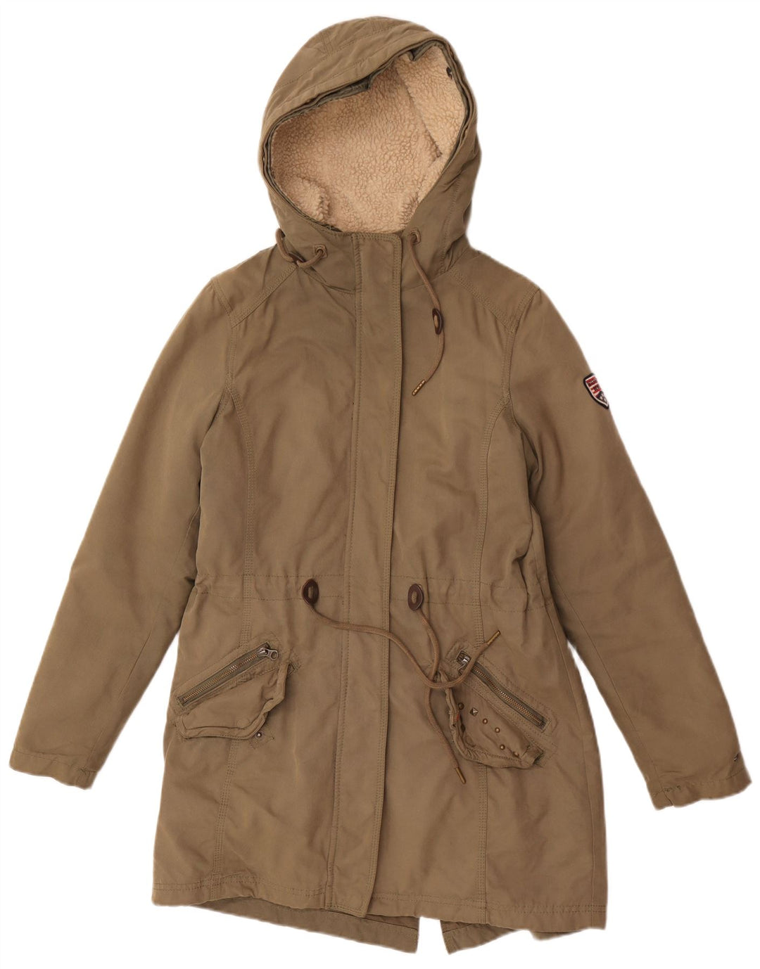 Tommy Hilfiger Womens Oversized Hooded Parka Jacket UK 10 Small Khaki