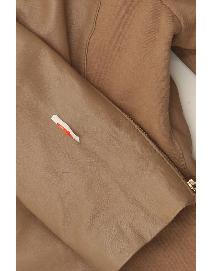 Liu Jo Womens Leather Biker Jacket IT 44 Medium Beige Leather