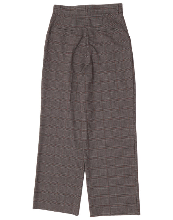 Zara Womens Wide Leg Casual Trousers UK 8 Small W26 L30 Grey Plaid