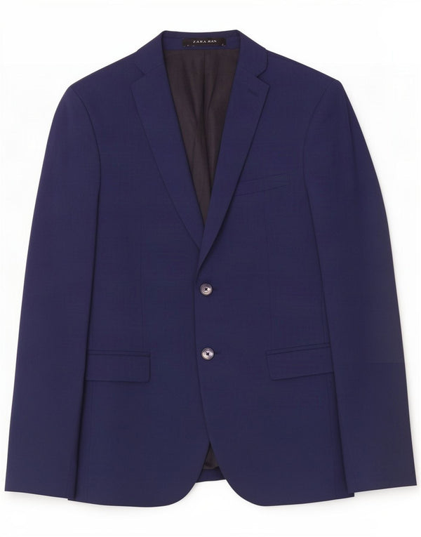 Zara Mens 2 Button Blazer Jacket EU 48 Medium Navy Blue Polyester