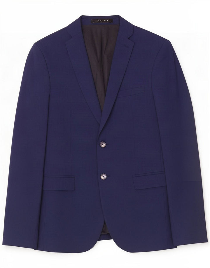 Zara Mens 2 Button Blazer Jacket EU 48 Medium Navy Blue Polyester