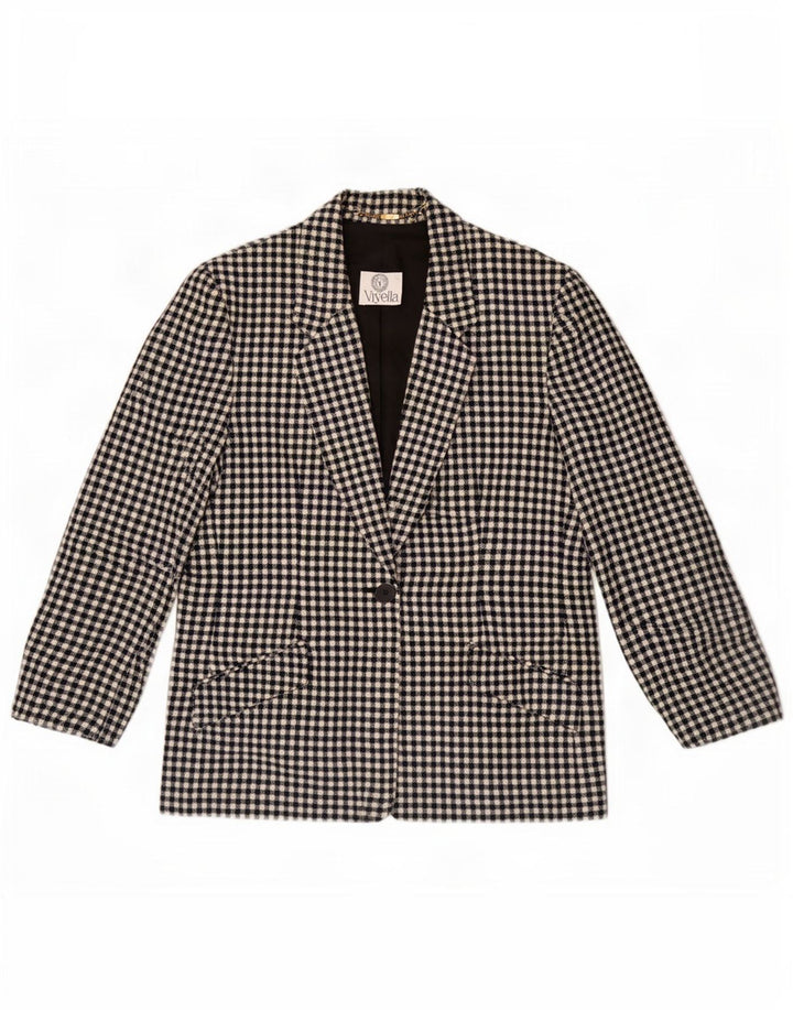 Viyella Womens 1 Button Blazer Jacket UK 12 Medium Black Gingham New Wool