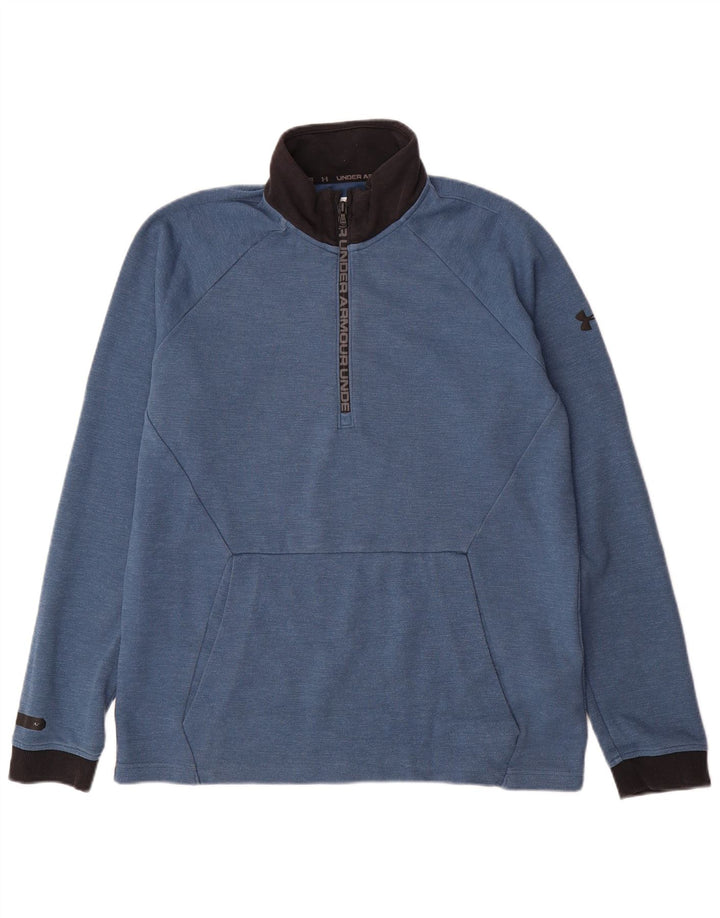 Under Armour Mens 1/4 Zip Top Long Sleeve Large Blue Colourblock Cotton