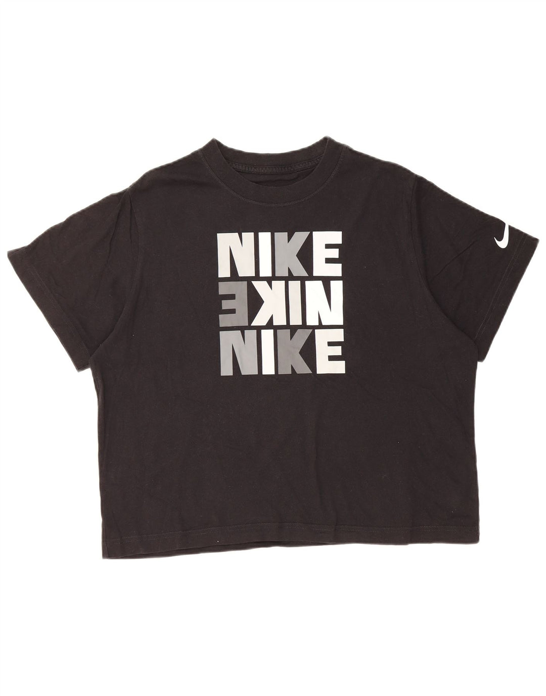 NIKE Girls Loose Fit Crop Graphic T-Shirt Top 13-14 Years XL Black