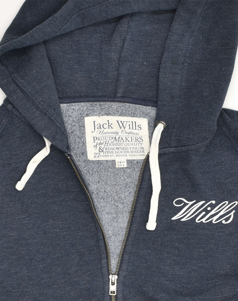 JACK WILLS Womens Zip Hoodie Sweater UK 10 Small  Navy Blue Cotton | Vintage Jack Wills | Thrift | Second-Hand Jack Wills | Used Clothing | Messina Hembry 