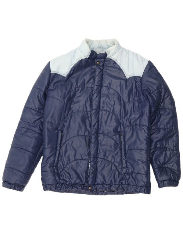 Vintage Mens Padded Jacket IT 54 2XL Navy Blue Polyamide