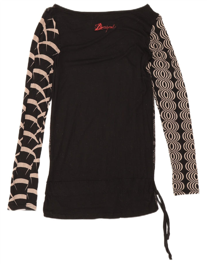 Desigual Womens Graphic Top Long Sleeve UK 12 Medium Black Viscose