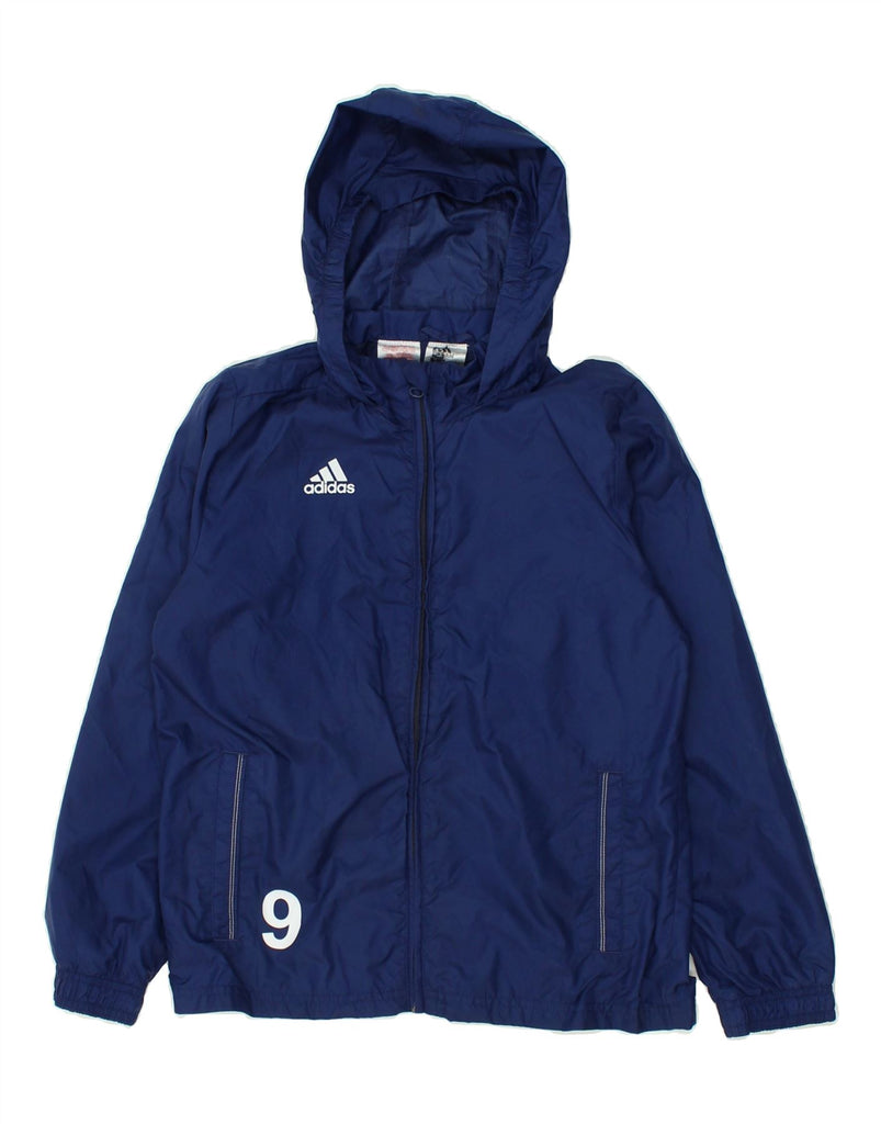 ADIDAS Boys Hooded Rain Jacket 9-10 Years Navy Blue Polyester | Vintage Adidas | Thrift | Second-Hand Adidas | Used Clothing | Messina Hembry 