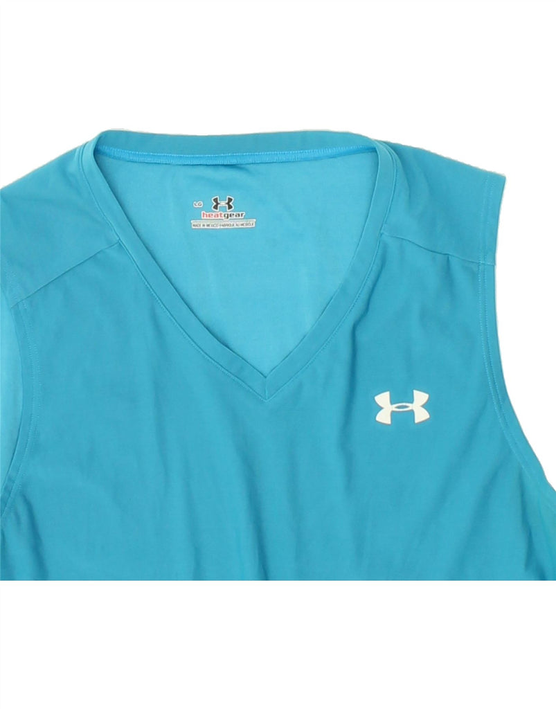 UNDER ARMOUR Womens Heat Gear Vest Top UK 14 Large Blue Polyester | Vintage Under Armour | Thrift | Second-Hand Under Armour | Used Clothing | Messina Hembry 