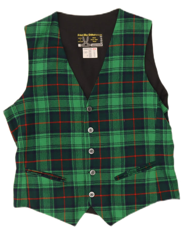 Vintage Mens Waistcoat UK 38 Medium Green Plaid New Wool