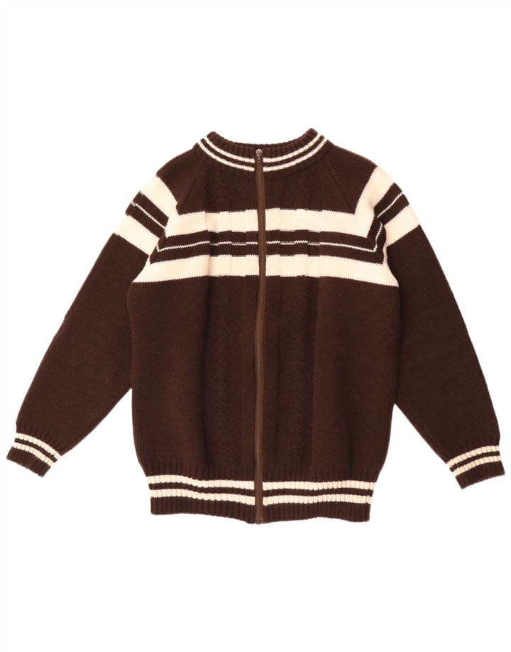 Vintage Mens Cardigan Sweater Small Brown Striped